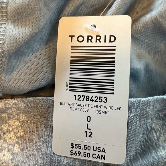 NWT Torrid blue and white gauze tie front wide leg pants - Picture 5 of 8